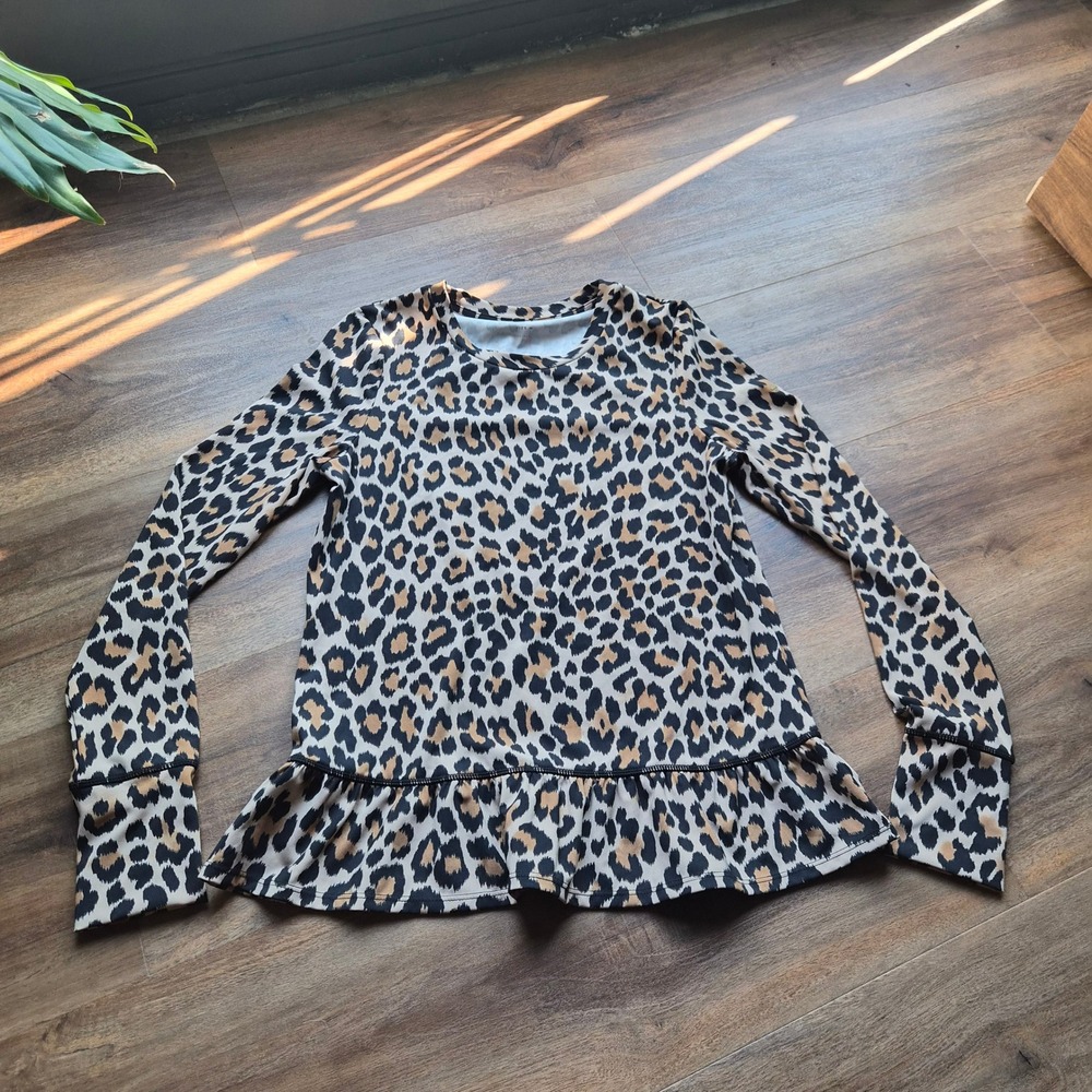 Kate Spade New York Womens Leopard Print Peplum Long Sleeve Top Brown Tan Size M